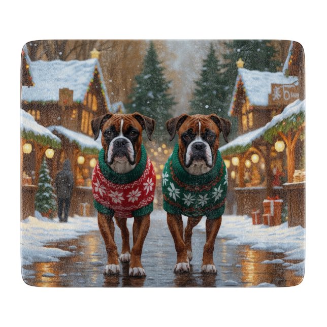 Tabla De Cortar Boxer Dogs Christmas Snow Holiday  (Anverso)