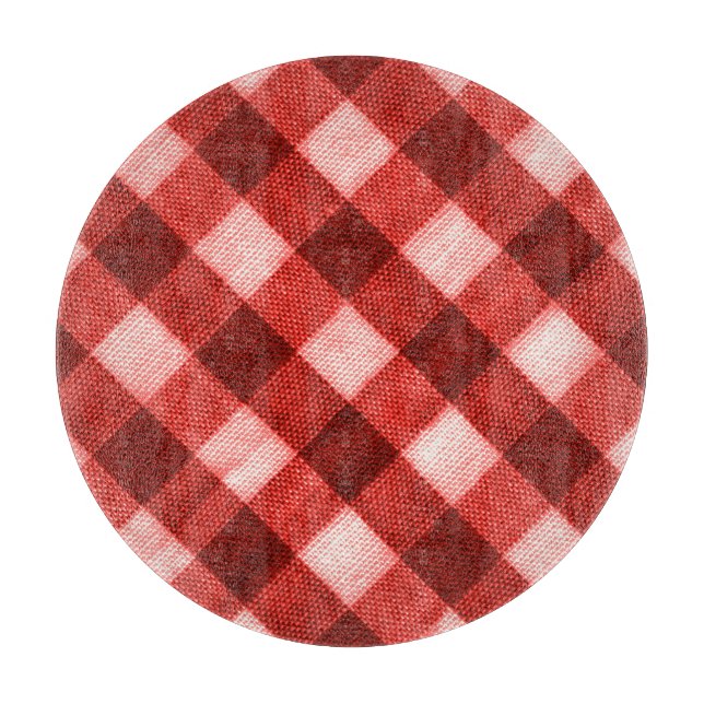 Tabla De Cortar Brillante gingham roja: textura de cierre. (Anverso)