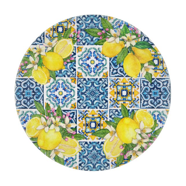 Tabla De Cortar Brillante Mediterráneo Sicilia Tiles Citrus Lemons (Anverso)