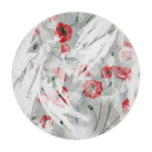 Tabla De Cortar Brillante Splash Red Poppy Watercolor