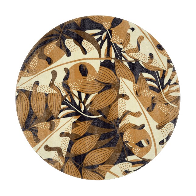 Tabla De Cortar Brillantes hojas tropicales patrón oscuro (Anverso)