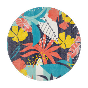 Tabla De Cortar Brillantes hojas tropicales patrón oscuro