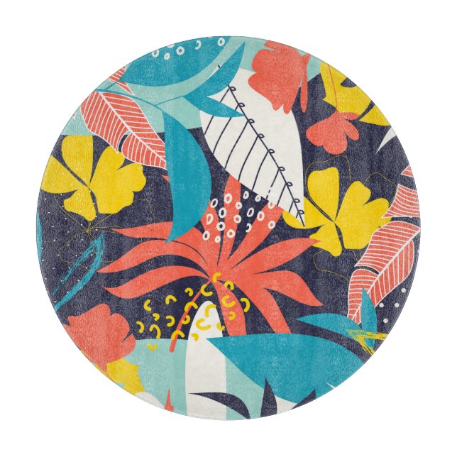 Tabla De Cortar Brillantes hojas tropicales patrón oscuro (Anverso)