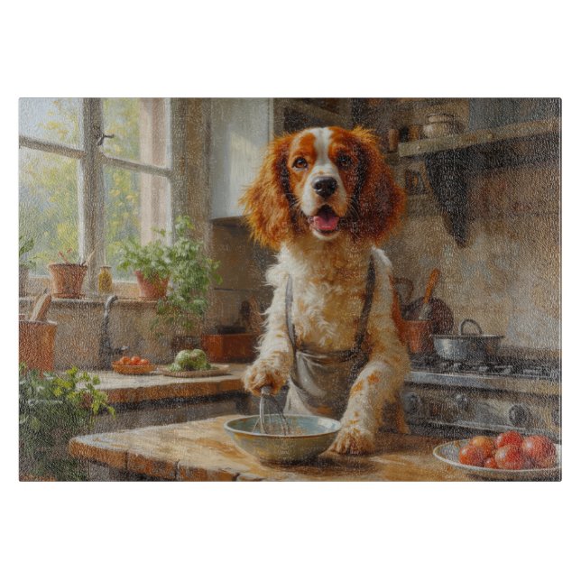 Tabla De Cortar Brittany Spaniel Cooking in Kitchen (Anverso)