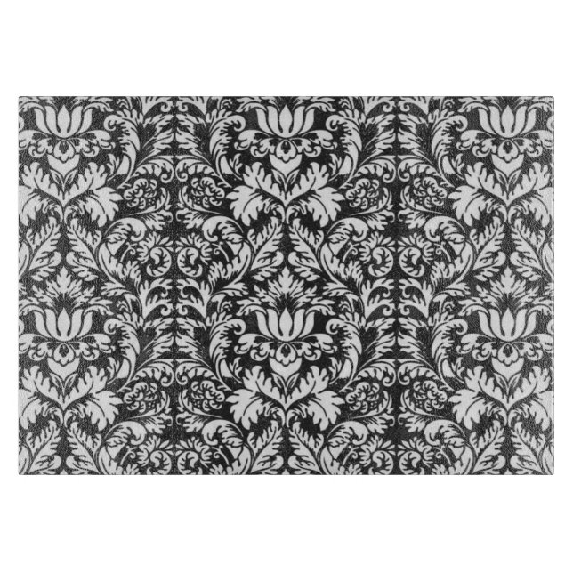 Tabla De Cortar Brocade Lace de Damasco Blanco Negro (Anverso)