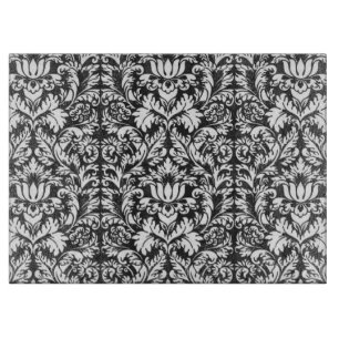 Tabla De Cortar Brocado de encaje damasco vintage en blanco y negr