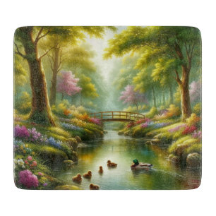 Tabla De Cortar Brook de primavera con patos/flores