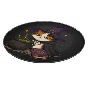 Tabla De Cortar Bruja Gato Gruñón Halloween