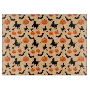 Tabla De Cortar Brujas de Halloween, calabazas y murciélagos