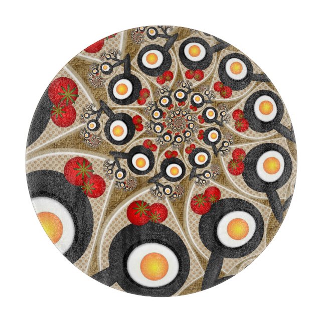 Tabla De Cortar Brunch Fractal Art Comida divertida, Tomates, Huev (Anverso)