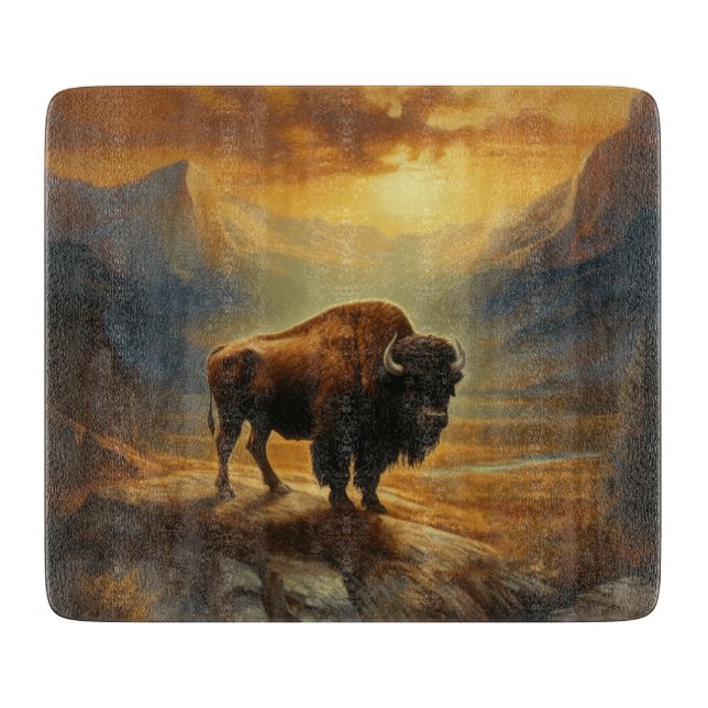 Tabla De Cortar Buffalo Bison Sunset Silhouette (Anverso)