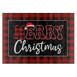Tabla De Cortar Buffalo Plaid Christmas Greeting with Santa Hat