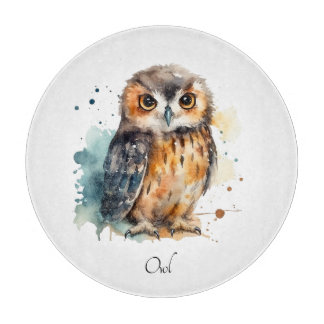 Tabla De Cortar Búho Adorable Acuarela, personalizado