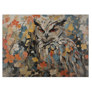 Tabla De Cortar Búho y flores en pintura de primavera