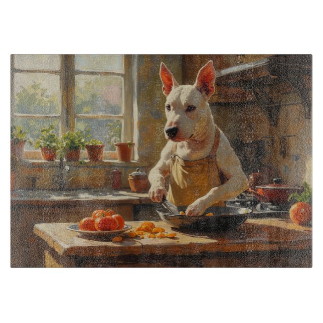 Tabla De Cortar Bull Terrier Cooking in Kitchen (Anverso)