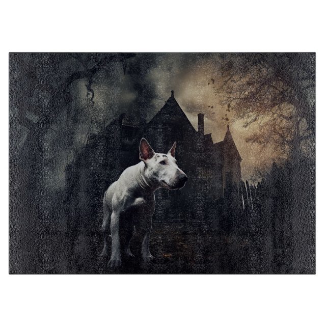 Tabla De Cortar Bull Terrier Halloween Aterrador (Anverso)