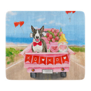 Tabla De Cortar Bull Terrier Perro Día de San Valentín Camión Cora