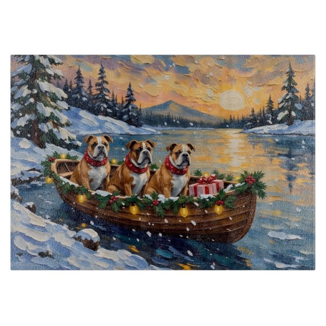 Tabla De Cortar Bulldog Christmas Boat Holiday (Anverso)