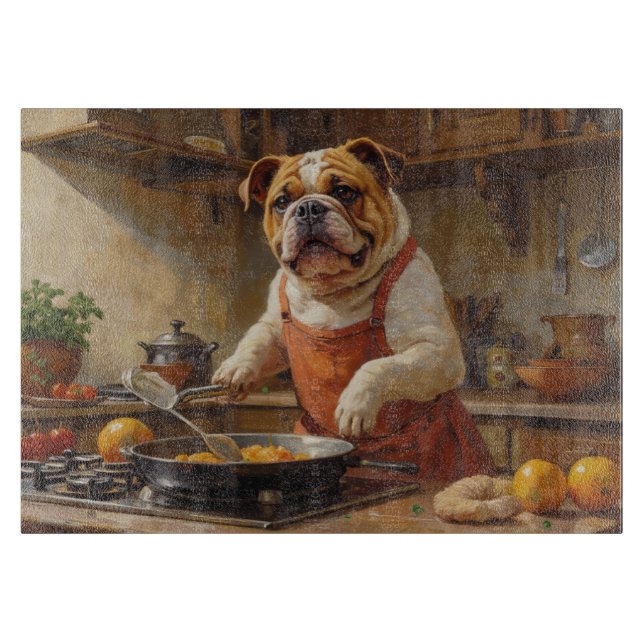Tabla De Cortar Bulldog cocinando en la cocina (Anverso)