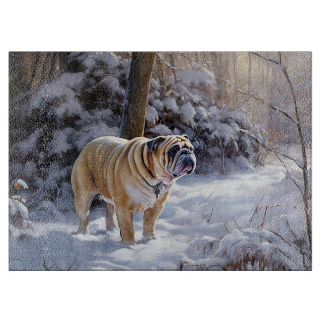 Tabla De Cortar Bulldog Dejar Que Nieva Navidades Cepillado (Anverso)