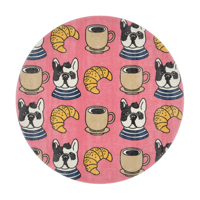 Tabla De Cortar Bulldog francés, café y croissant. (Anverso)