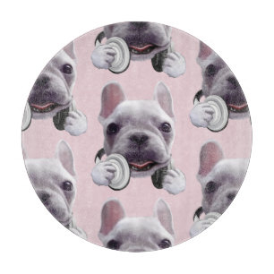 Tabla De Cortar Bulldog francés con Ilustracion de audífonos