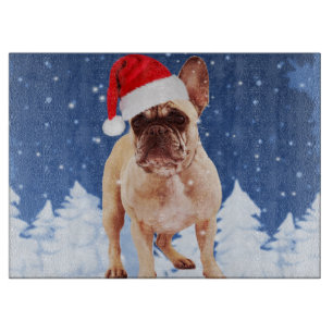 Tabla De Cortar Bulldog francés en Navidades de nieve con Santa Ha