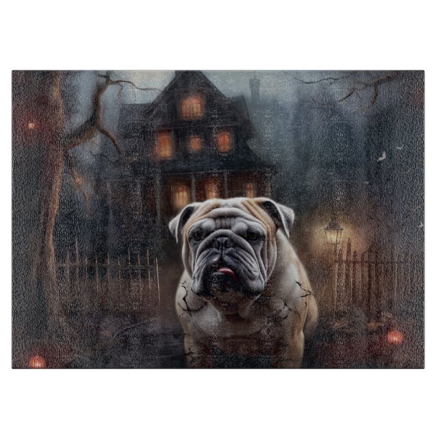 Tabla De Cortar Bulldog Halloween Scary (Anverso)