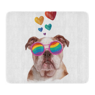 Tabla De Cortar Bulldog Inglés con Corazones Día de San Valentín