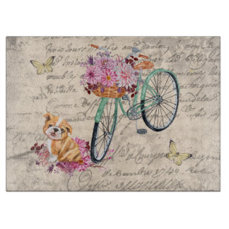 Tabla De Cortar Bulldog Vintage Floral Bicicleta Ephemera Descarga