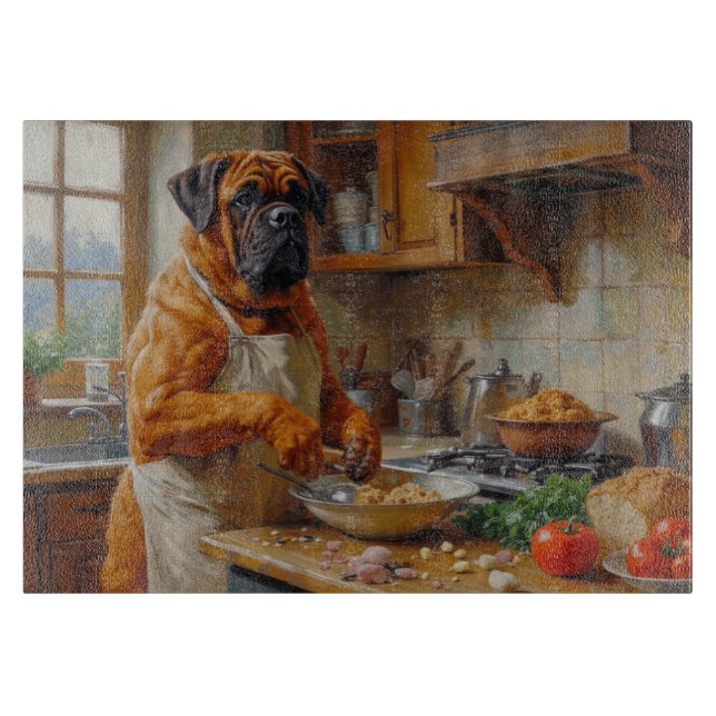 Tabla De Cortar Bullmastiff cocinando en la cocina (Anverso)