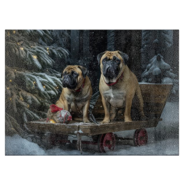 Tabla De Cortar Bullmastiff Decoración de Navidades Snowy Sleigh (Anverso)