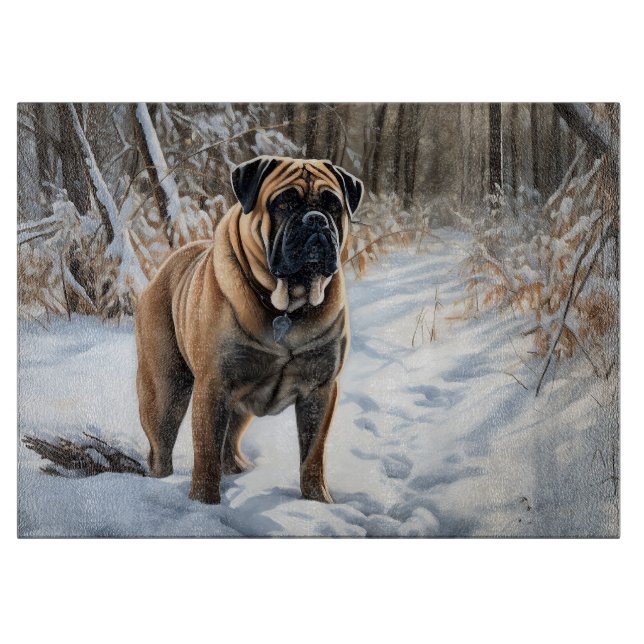 Tabla De Cortar Bullmastiff deja que nieve Navidades (Anverso)