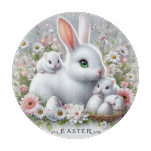 Tabla De Cortar Bunnies blancos de Pascua, huevos, maricones y una