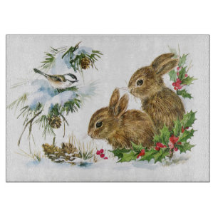 Tabla De Cortar Bunnies y pájaros disfrutan de Navidades de nieve