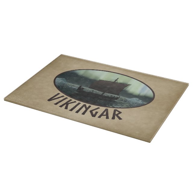 Tabla De Cortar Buque Viking Y Luces Del Norte (Borde)