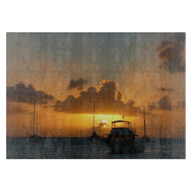 Tabla De Cortar Buques y el atardecer en la costa tropical (Anverso)
