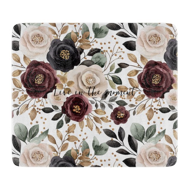 Tabla De Cortar Burgundy Cream Black Floral (Anverso)