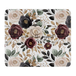 Tabla De Cortar Burgundy Floral Negro Crema