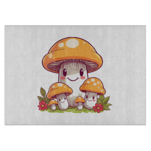 Tabla De Cortar Búsqueda de champiñones, estilo kawaii feliz