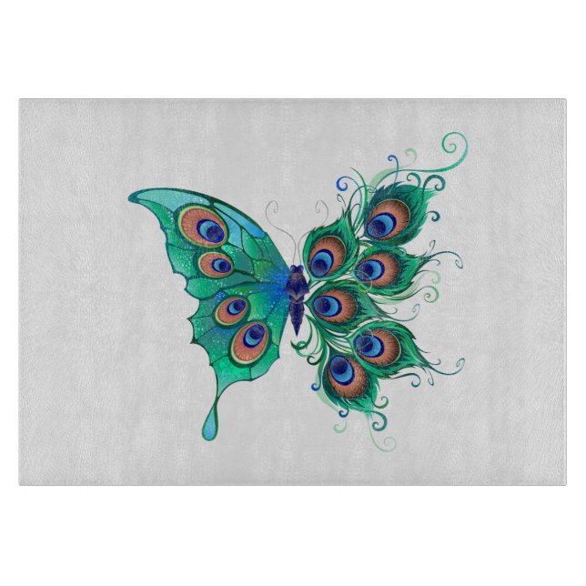 Tabla De Cortar Butterfly with Green Peacock Feathers (Anverso)