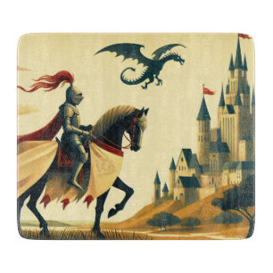 Tabla De Cortar Caballero medieval/castillo de fantasía de dragón