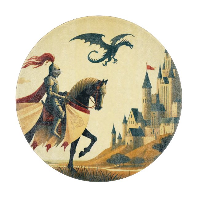 Tabla De Cortar Caballero medieval/dragón/fantasía de castillo (Anverso)