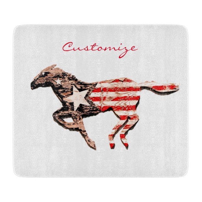 Tabla De Cortar Caballo de Bandera Americana Corriendo Thunder_Cov (Anverso)