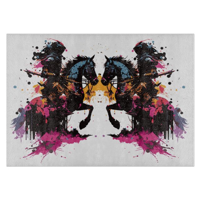 Tabla De Cortar Caballo de guerrero en acuarela (Anverso)