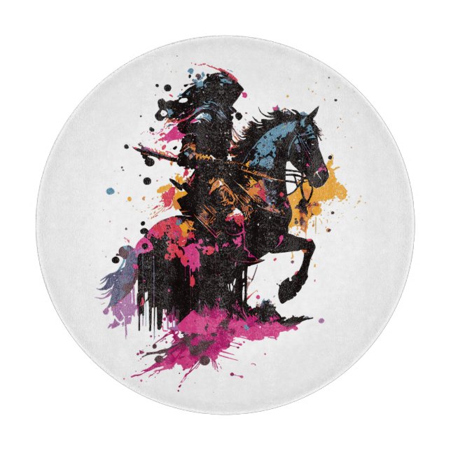 Tabla De Cortar Caballo de guerrero en acuarela (Anverso)