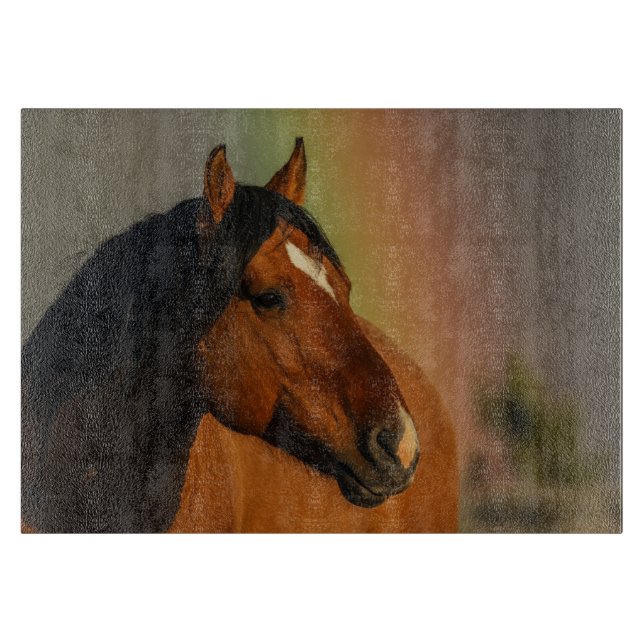 Tabla De Cortar Caballo salvaje, luz dorada y arcoíris (Anverso)