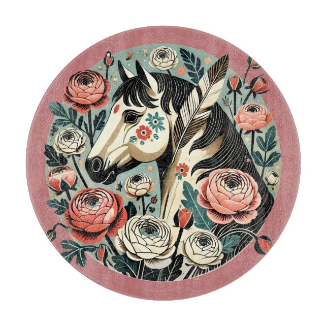 Tabla De Cortar Caballo y plumas (Anverso)