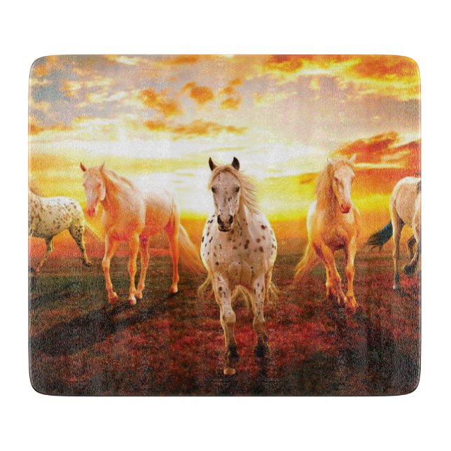 Tabla De Cortar Caballos al atardecer lanzando almohada (Anverso)