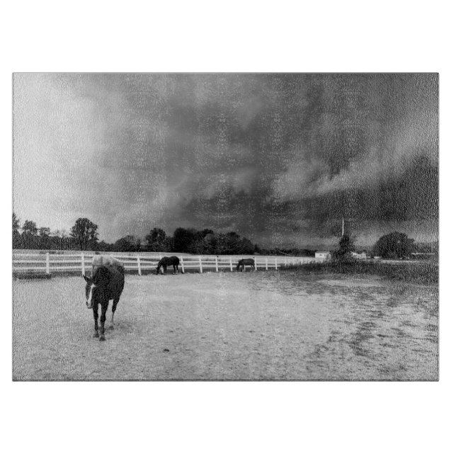 Tabla De Cortar Caballos blanco y negro (Anverso)